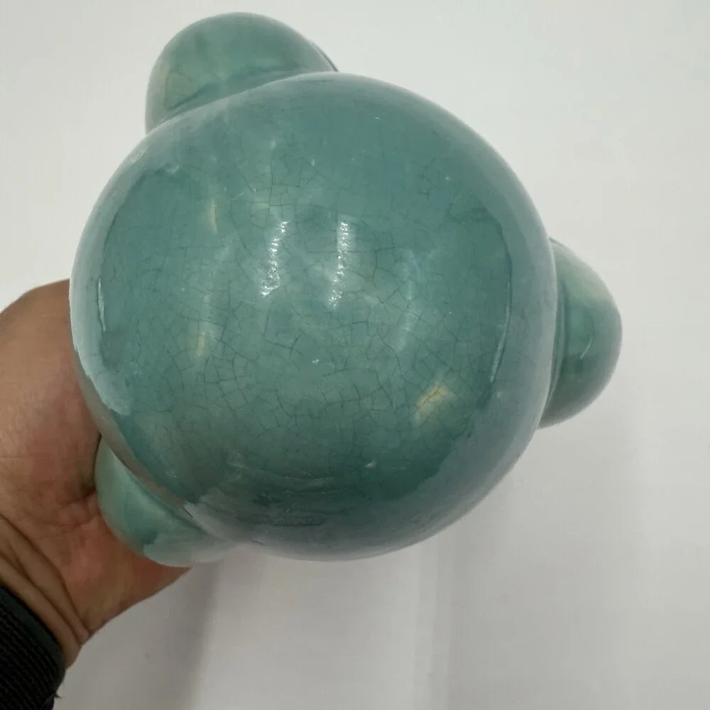 Roseville Art Pottery Ixia Art Deco 1937 hanging pocket planter turquoise 6”